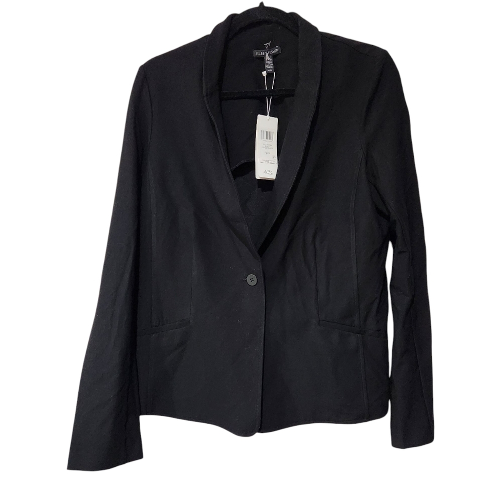 Eileen Fisher Black Stand Collar One Button Blazer Size M New With Tag - Picture 3 of 7